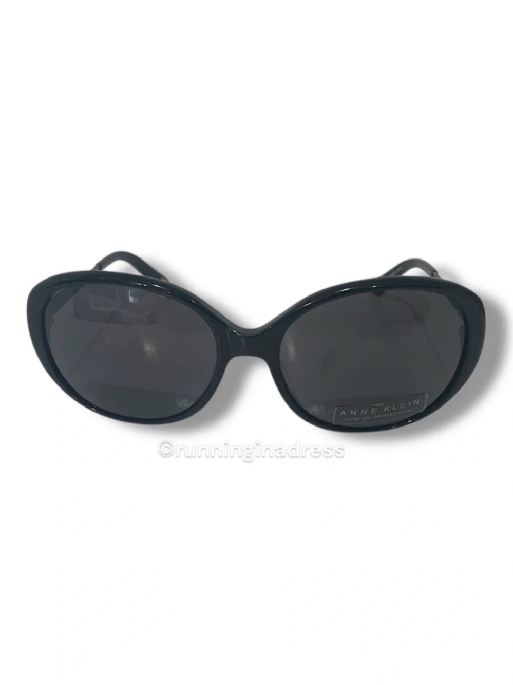 Anne Klein AK7000 Black Oversized Oval Sunglasses / NWOT Y2K Retro Chic UV Sun